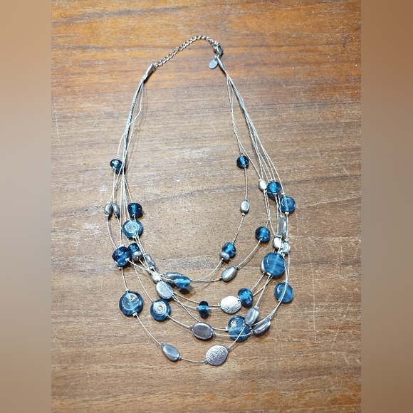 Lia Sophia Jewelry - Multi Strand Lia Sophia Necklace, Blue Beads, Silver Wire & Accents